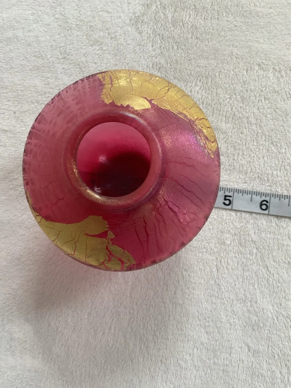 Robert Eickholt 1991 Signed Art Glass Vase Ruby Red Gold Leaf
